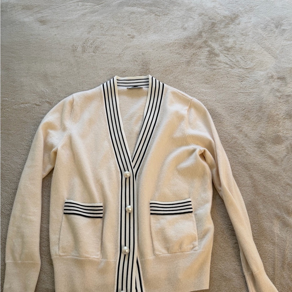 Sandro Cream Cardigan with Black Accents